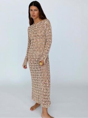 ZARA Neutral Beige Crochet Maxi Dress